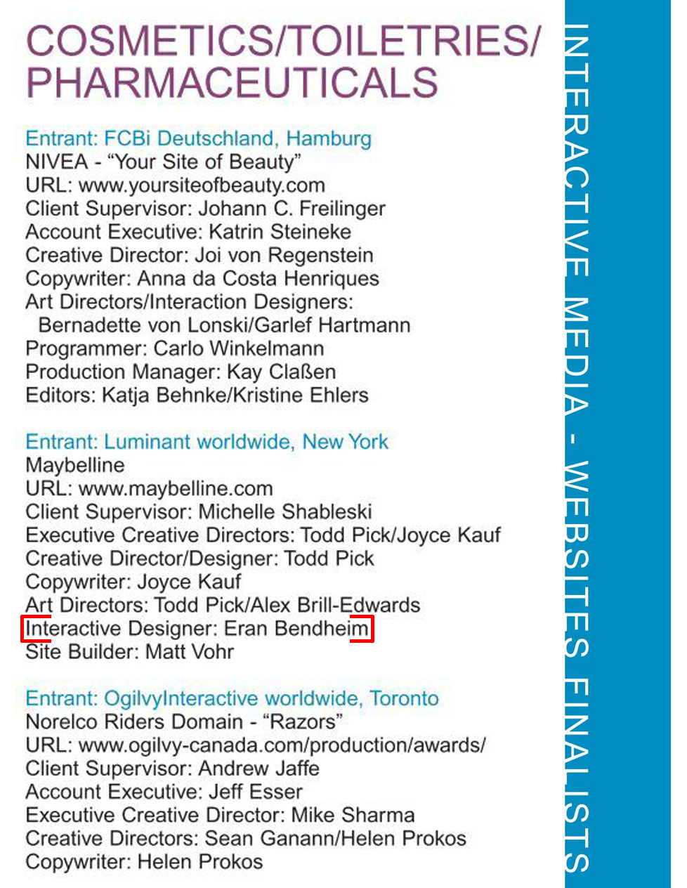 London Interactive Award finalist listing for Maybelline.com